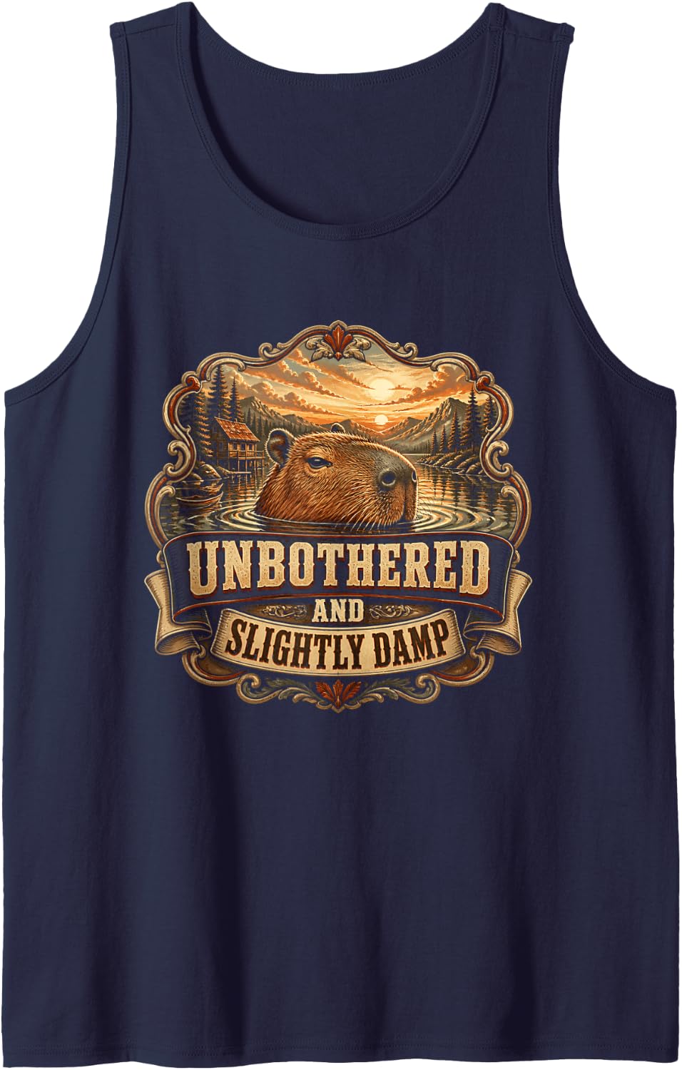 Unbothered and Slightly Damp Capybara Lover Gift Sleeveless Tank Top - Navy Blue
