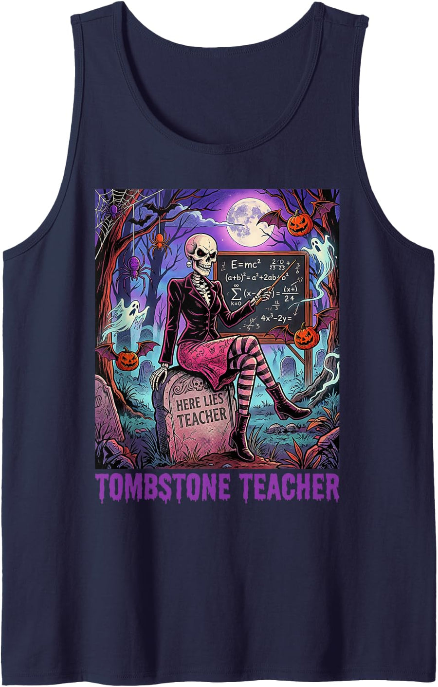 Teacher Skeleton School College Professor Spooky Scary Women Sleeveless Tank Top - Navy Blue
