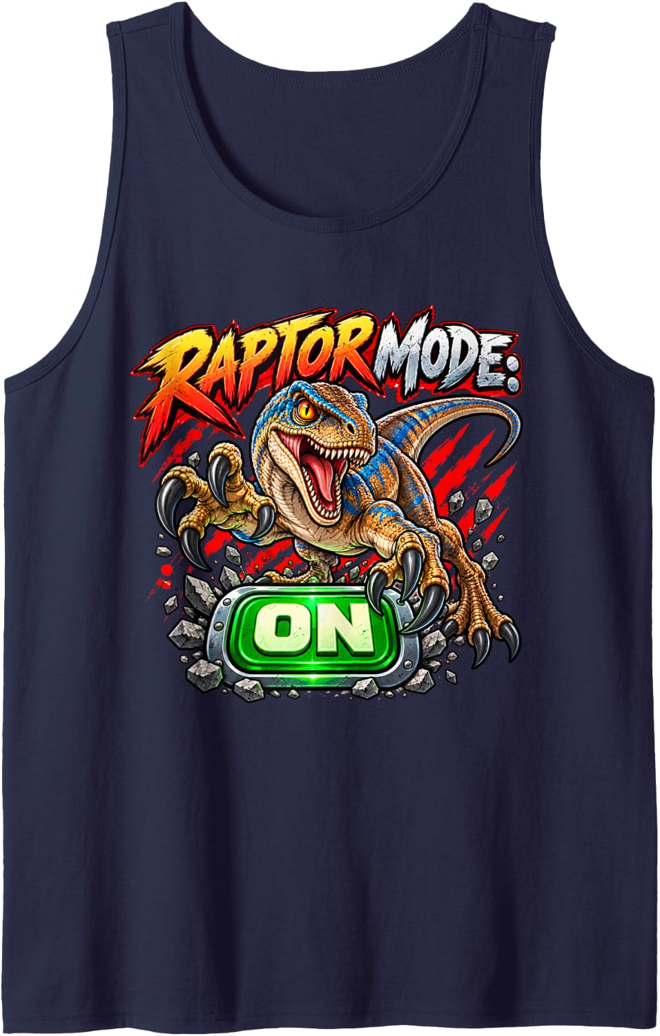 Raptor Mode ON Fierce Velociraptor Funny Dinosaur Sleeveless Tank Top - Navy Blue