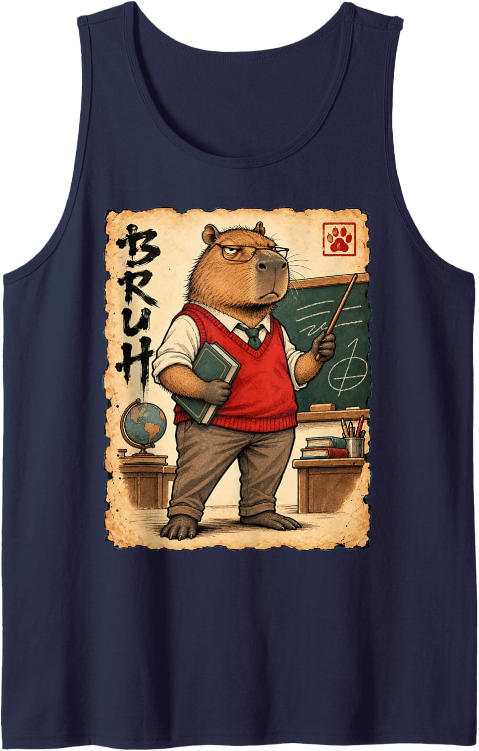 Primary School Teacher Professor Bruh Capybara Sleeveless Tank Top - Navy Blue