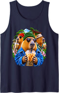 Hipster Capybara Drinking Bubble Tea in Japan Sleeveless Tank Top - Navy Blue