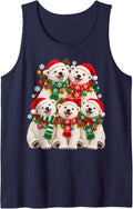 Christmas Lights Polar Bear Santa Funny Xmas Trees Sleeveless Tank Top - Navy Blue