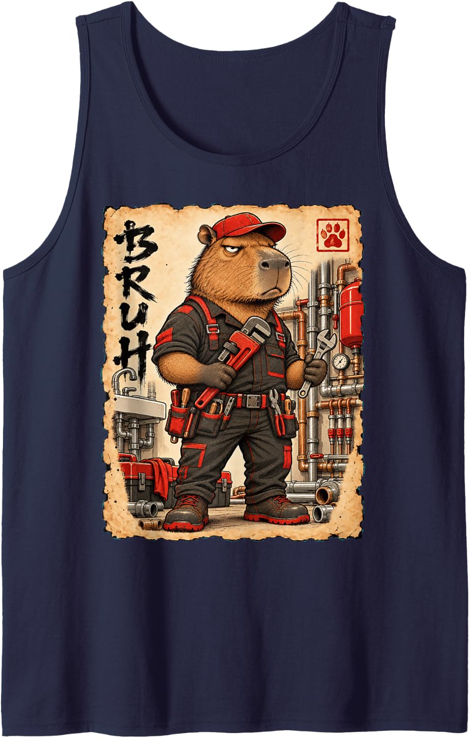 Sanitary Mechanic Carpenter Craftsman Carpenters Capybara Sleeveless Tank Top - Navy Blue