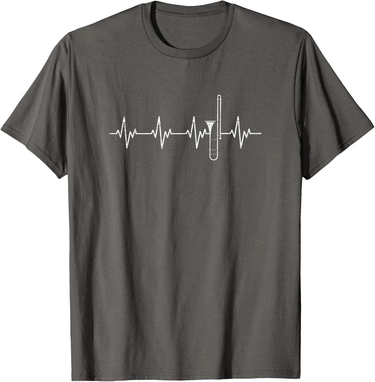 Music Quotes & Gift Idea Trombonist Heartbeat Trombone T-Shirt - Asphalt Grey