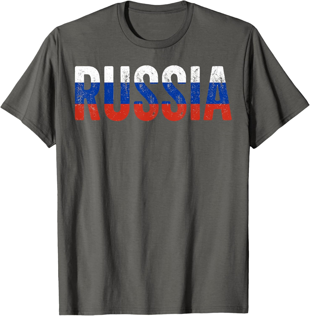 Russia Distressed Flag Lettering T-Shirt - Asphalt Grey