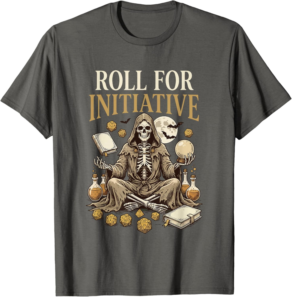 Gamer Roll for Initiative Tabletop Role Playing T-Shirt - Asphalt Grey