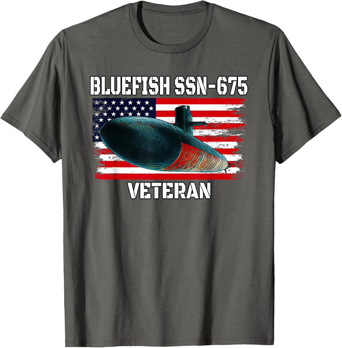 Submarine USS Bluefish SSN-675 Veteran Grandfather Dad Son T-Shirt - Asphalt Grey