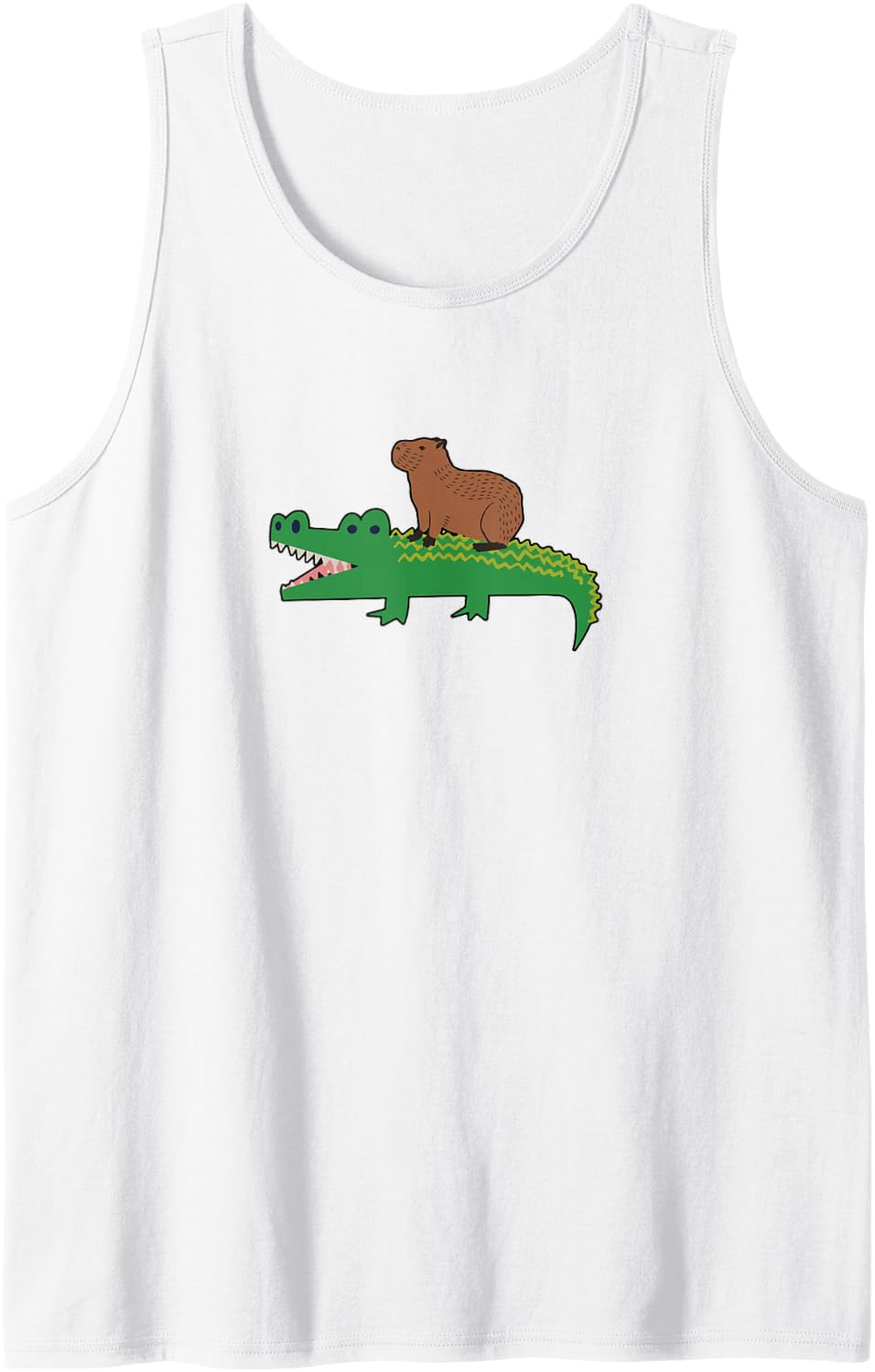 Funny Capybara Riding Alligator Tank Top - White