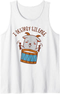 I Destroy Silence Rockstar Goat Playing Drums Musical Animal Tank Top - White