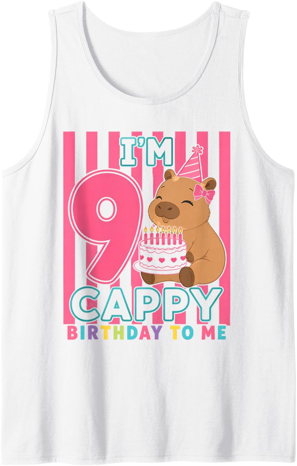 It's My 9th Birthday Capybara 9th Birthday Girl Costume Sleeveless Tank Top - White