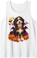 Cute Bernedoodle Halloween Vampire Dog Pumpkin Fall Lover Sleeveless Tank Top - White