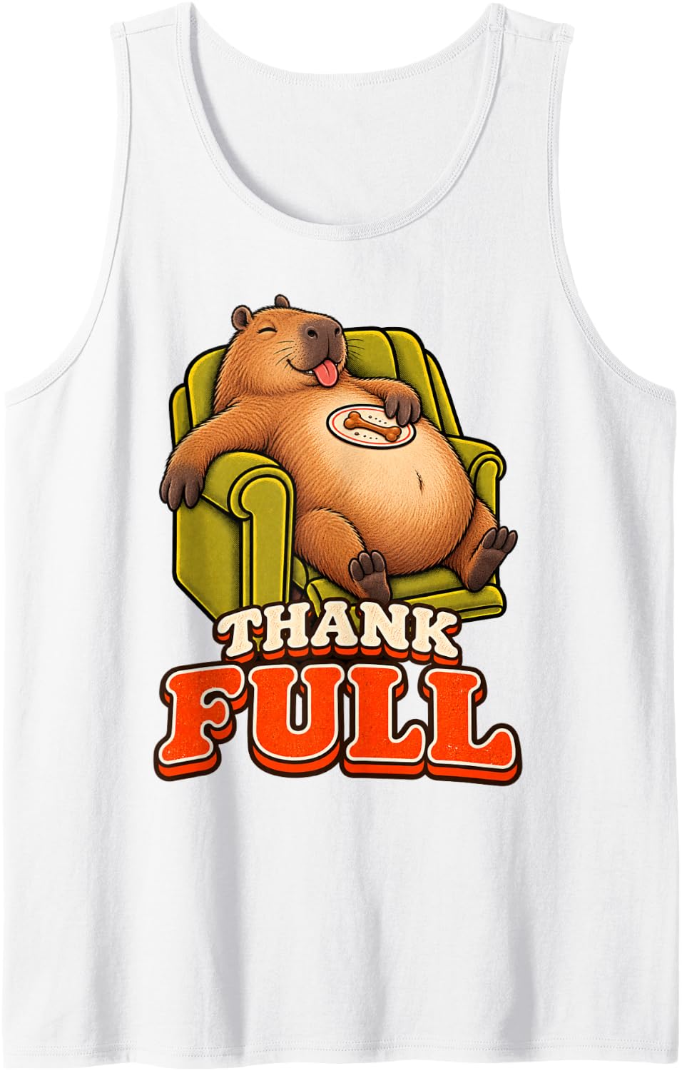 Capybara Funny Turkey Day Retro Vintage Overeat Sleep 70s Sleeveless Tank Top - White