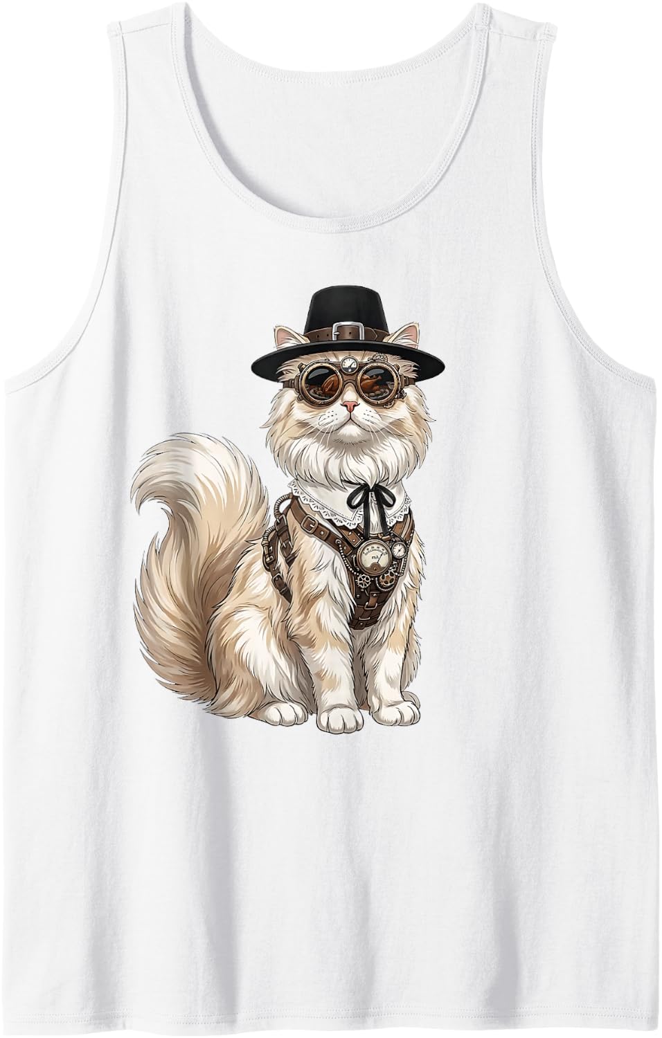 Persian Cat Vintage Retro Turkey Day Dinner Fall Harvest Sleeveless Tank Top - White