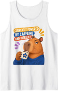 Capybara Coffee Humor Powered by Caffeine and Disbelief Sleeveless Tank Top - White