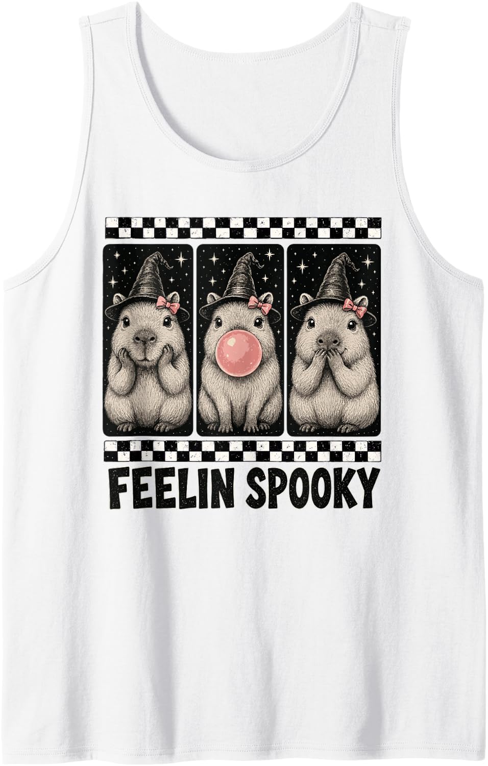 Feelin Spooky | Cute Kawaii Womens Girls Halloween Capybara Sleeveless Tank Top - White