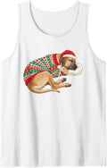 Sleepy Great Dane Cozy Sweater Santa Hat Dog Mom Dad Lover Sleeveless Tank Top - White