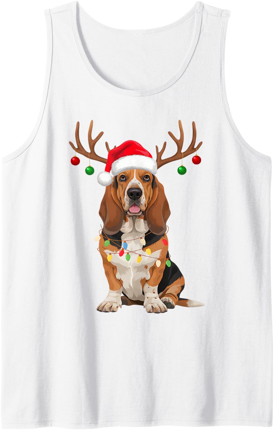 Basset Hound Reindeer Antlers Santa Hat Dog Mom Dad Sleeveless Tank Top - White