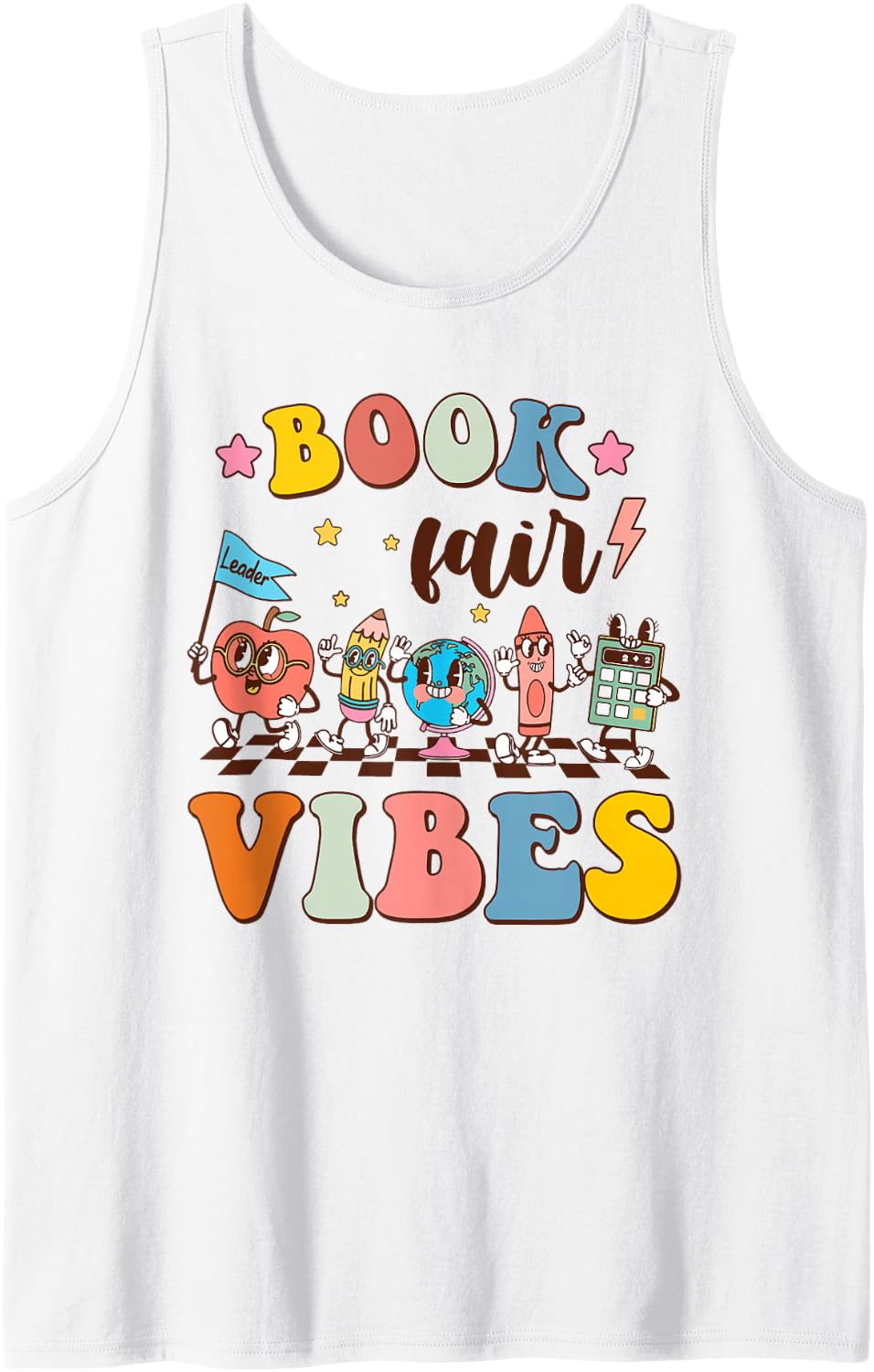 Library Book Fair Vibe Groovy Retro School Reading Nostalgic Sleeveless Tank Top - White