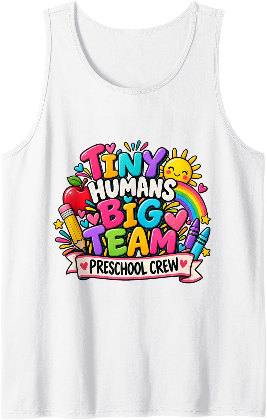 Tiny Humans Big Team Preschool Crew Teacher Staff Sleeveless Tank Top - White