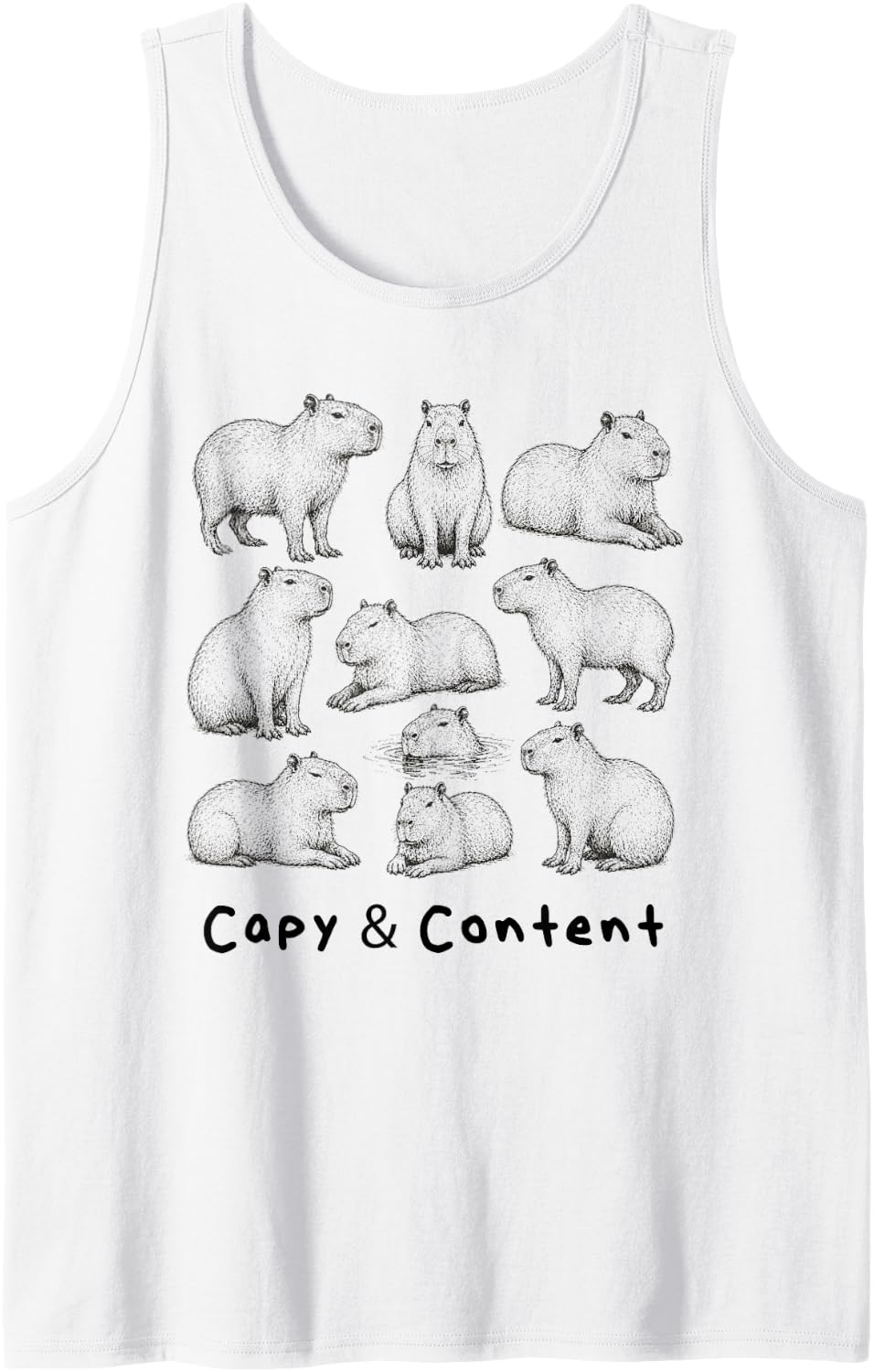 Capy & Content Vintage Capybara Sketch Cute Animal Design Sleeveless Tank Top - White
