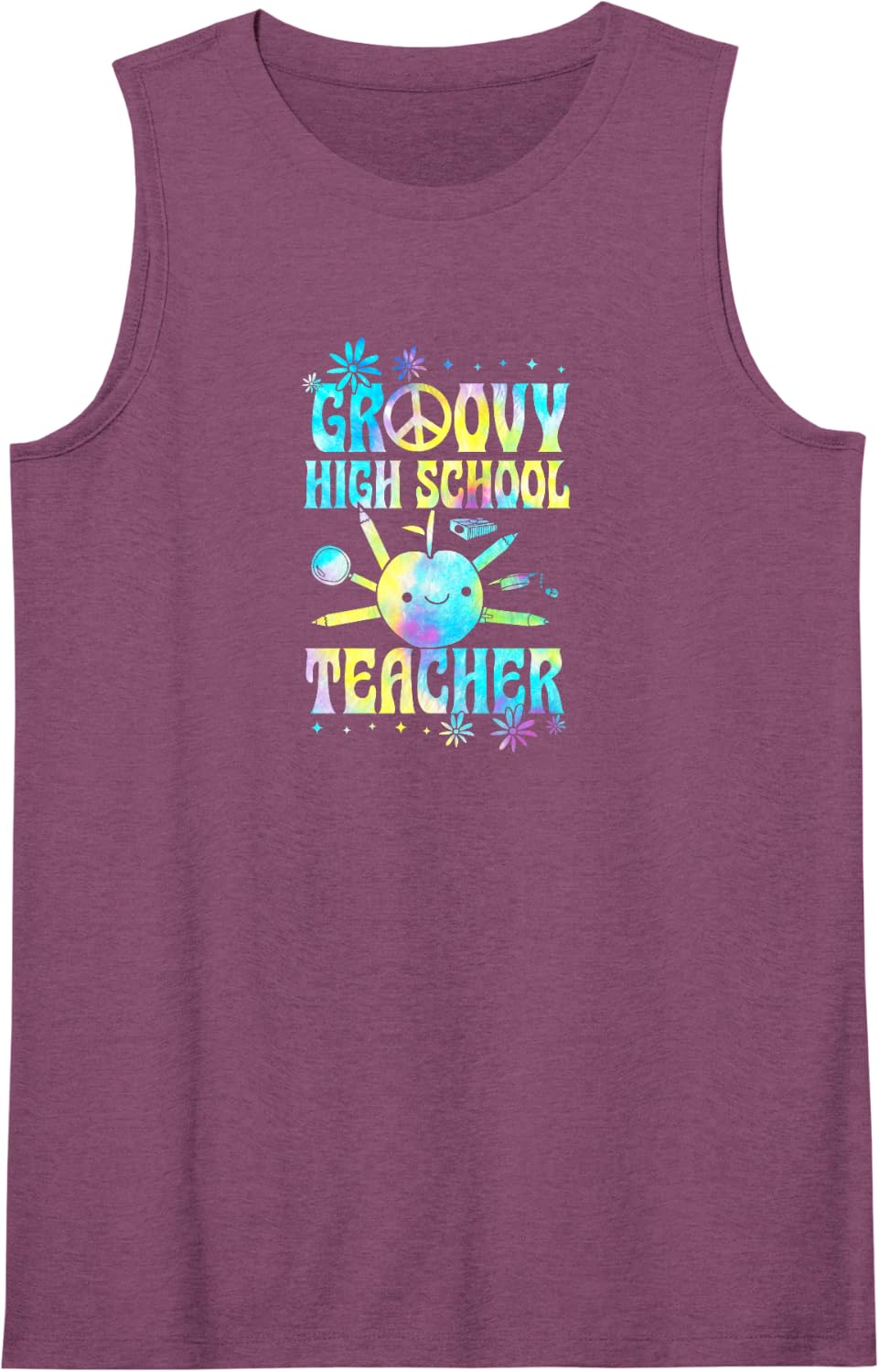 Groovy High School Teacher 60s Throwback Day Peace Flower Sleeveless Tank Top - Purple