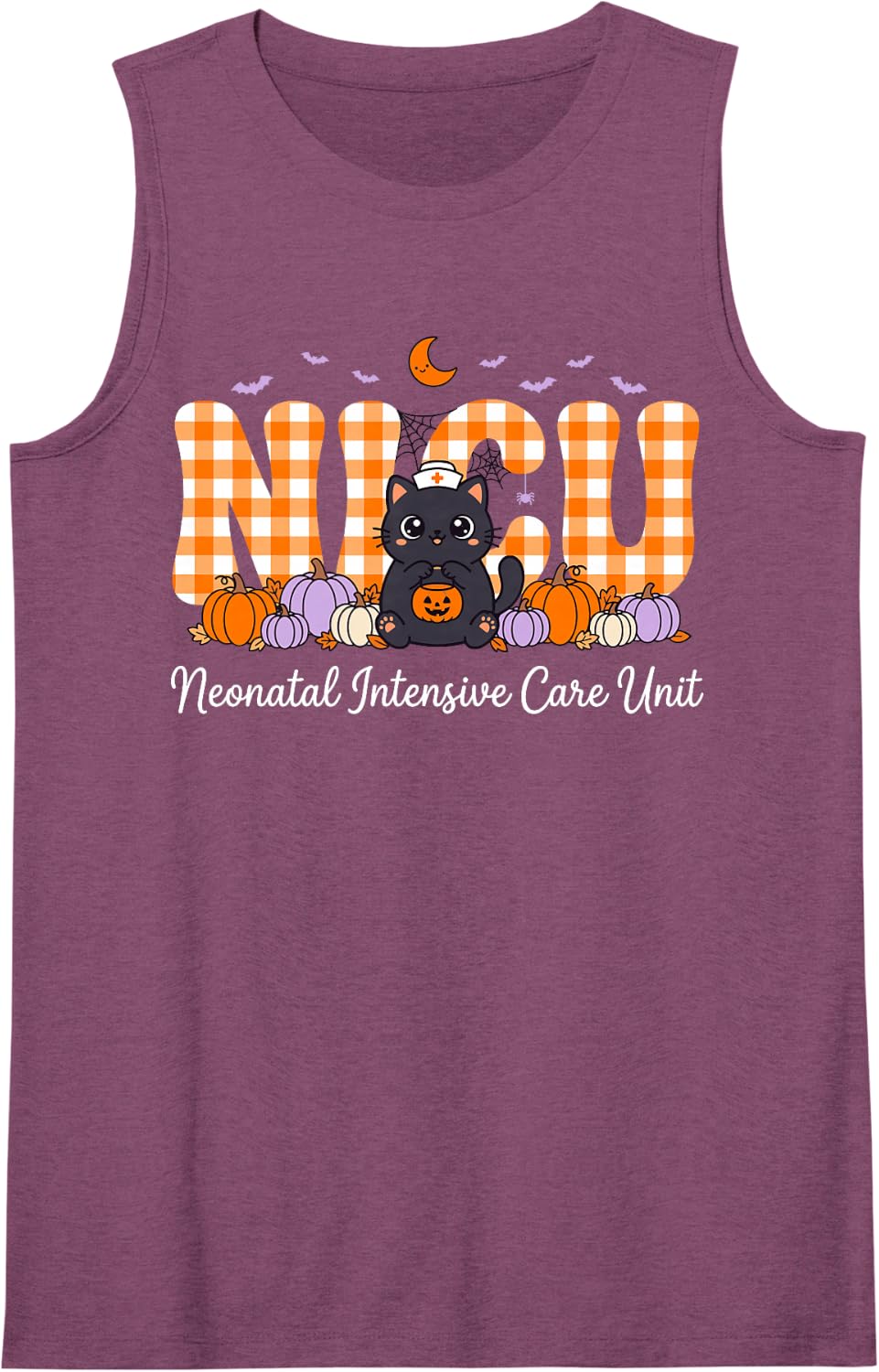 Cute NICU Nurse Halloween Black Cat Pumpkins Fall Sleeveless Tank Top - Purple