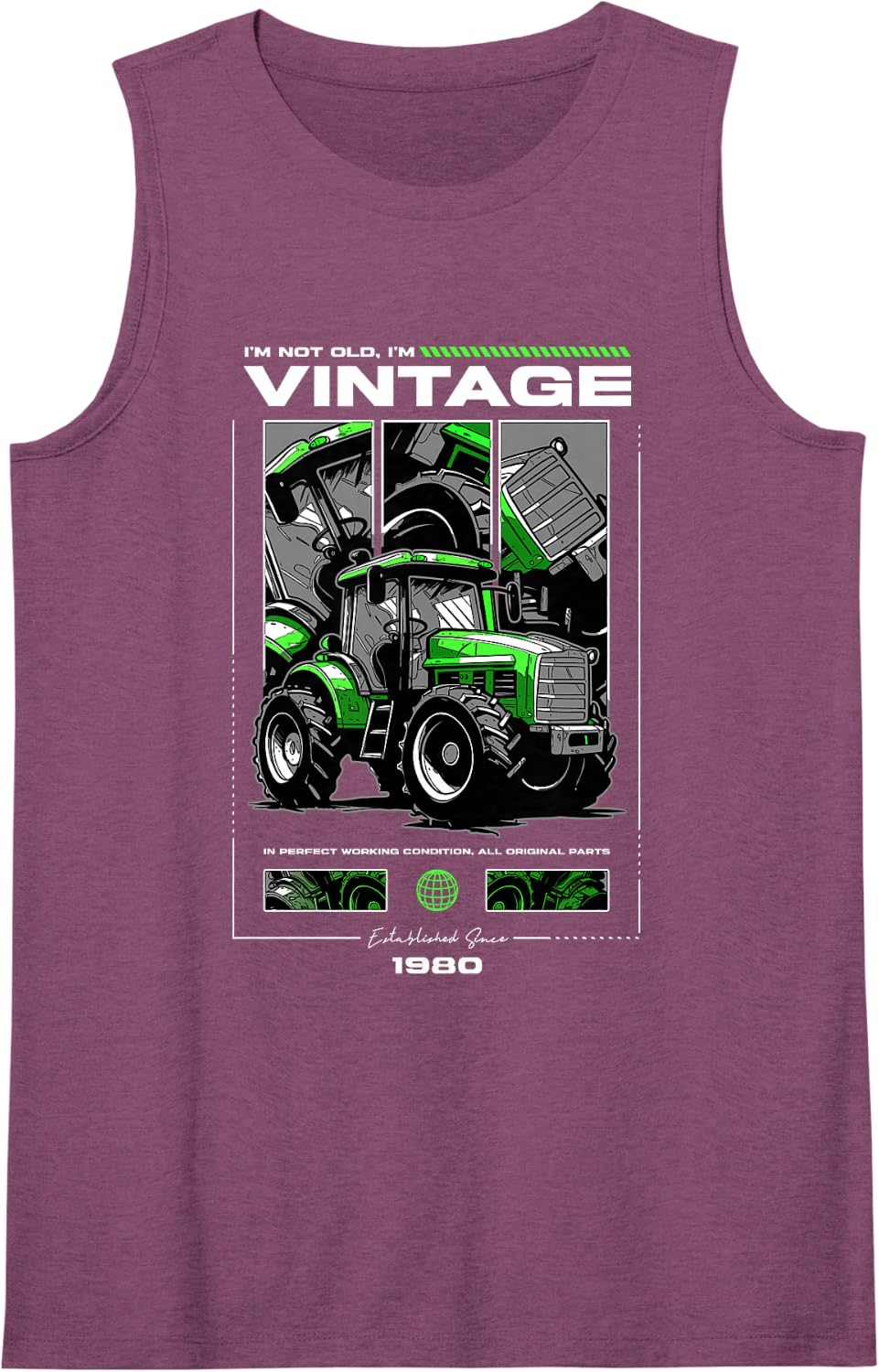 Vintage Tractor Farmer Birthday Born in 1980 Sleeveless Tank Top - Purple