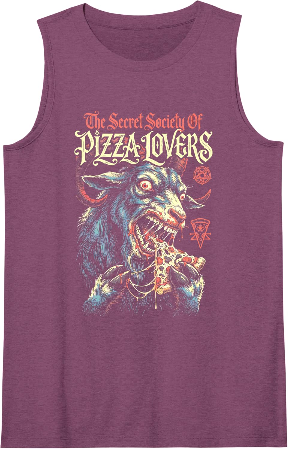 Secret Society of Pizza Lovers Satanic Occult Goat Halloween Tank Top - Purple