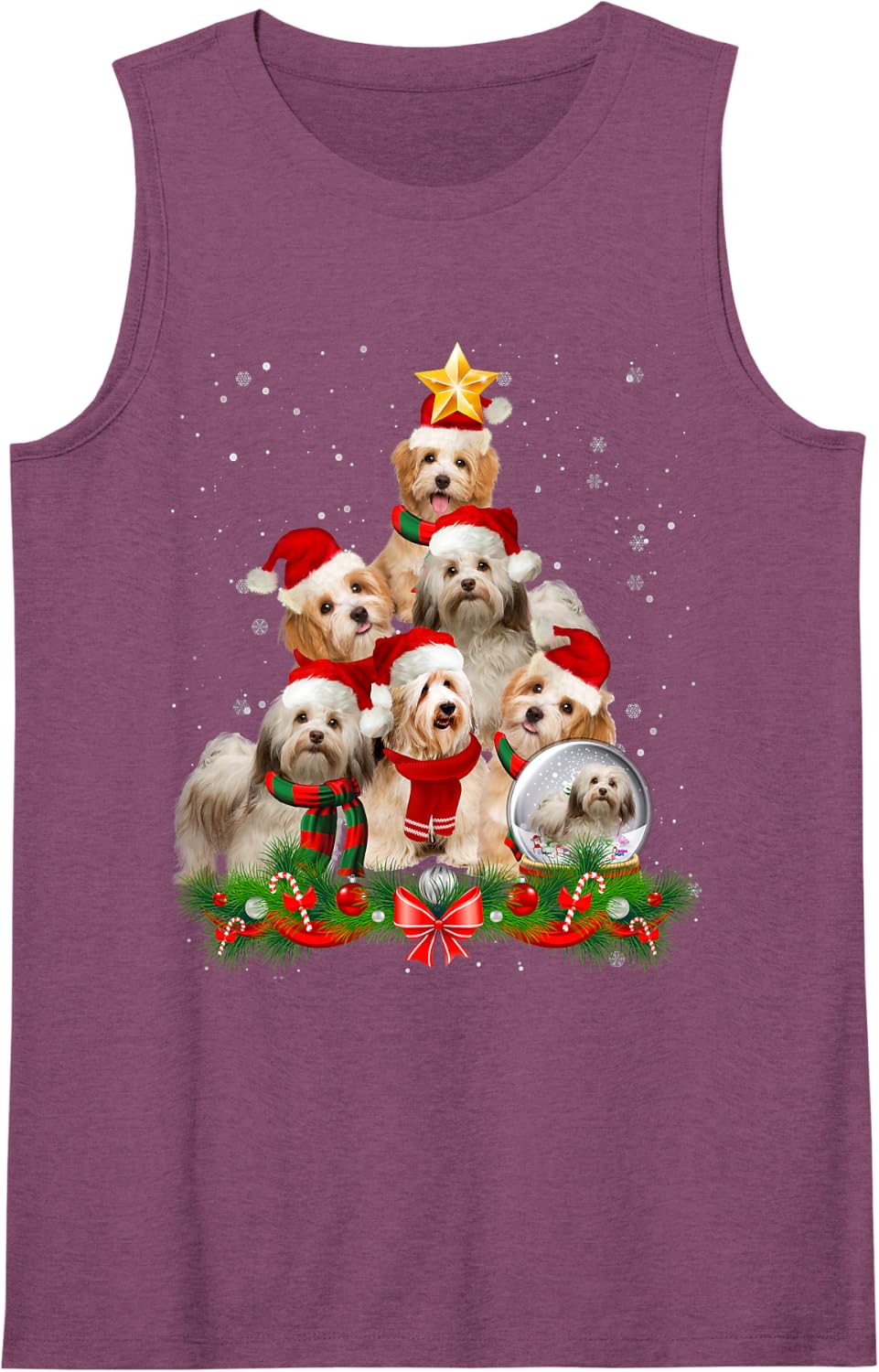 Funny Havanese Dog Christmas Tree Sleeveless Tank Top - Purple