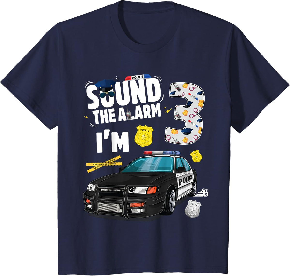 Kids Police Car 3rd Birthday Boy 3 year old Cop Policeman Officer T-Shirt - Navy Blue
