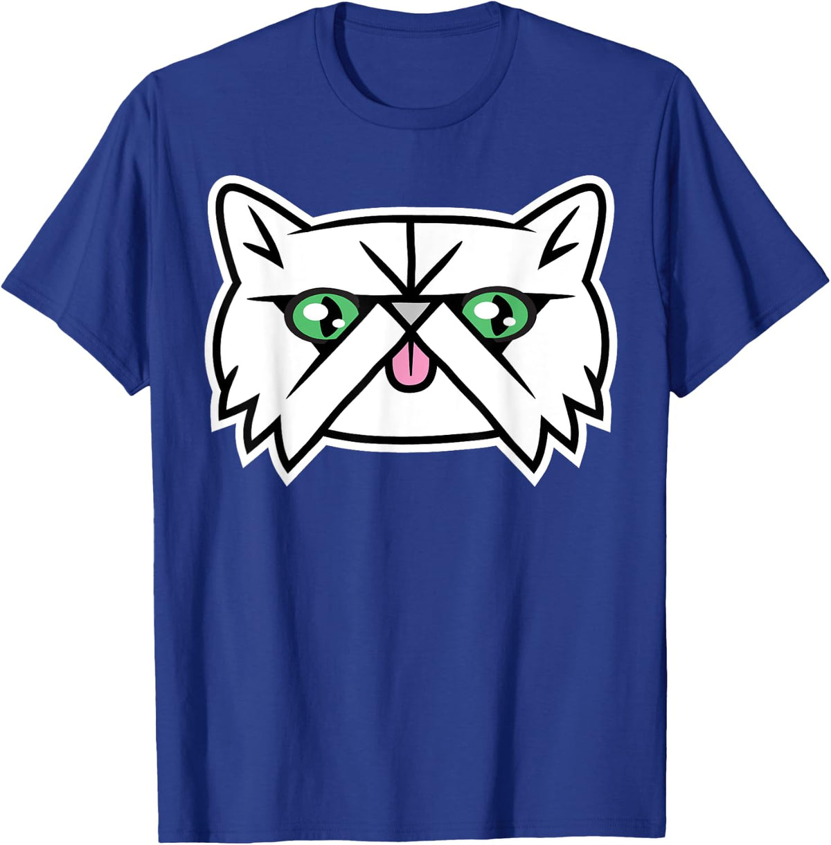 Cute Smooshed Face Persian Cat with Green Eyes Graphic T-Shirt - Royal Blue
