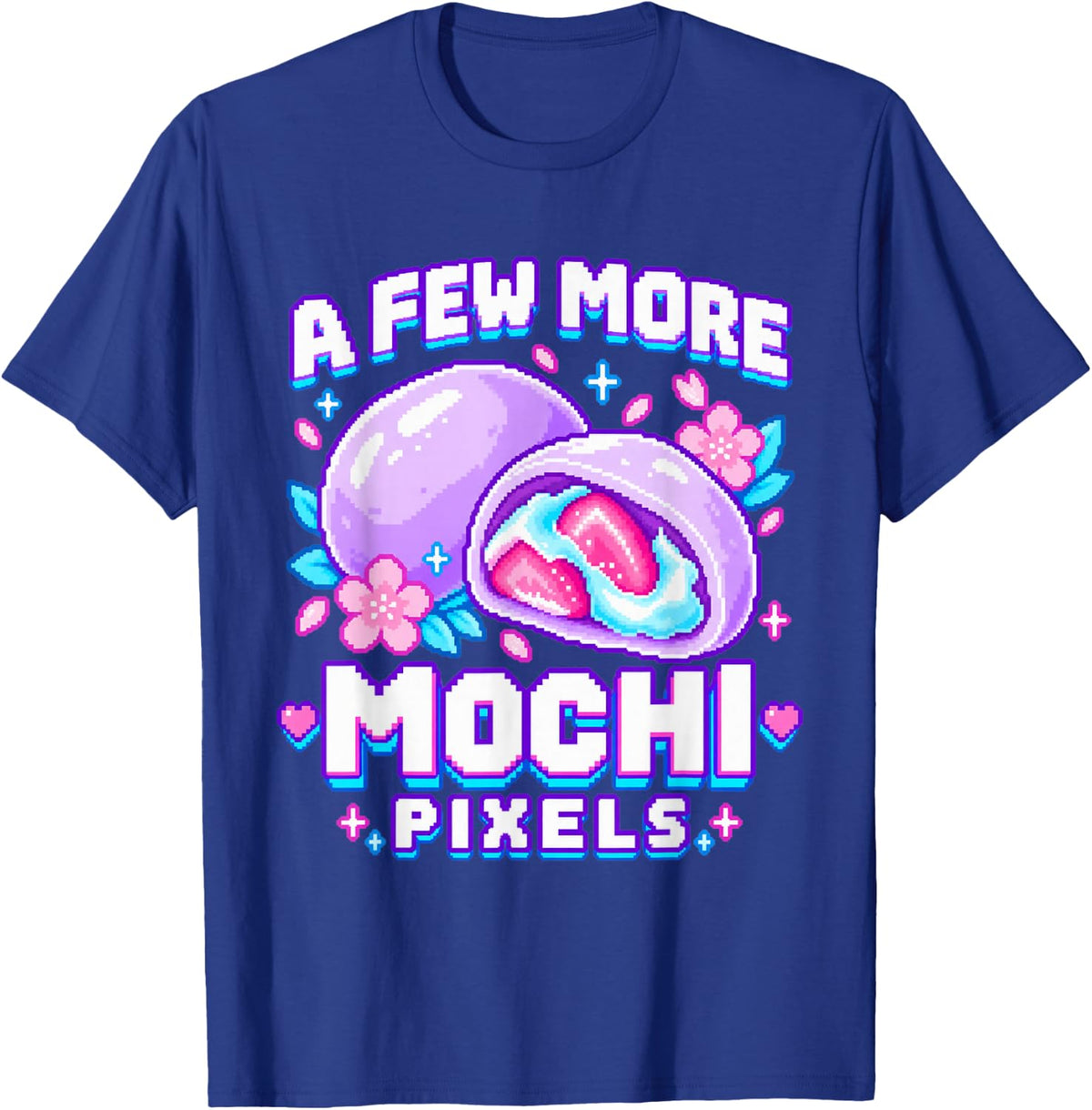 Pixel Art Mochi with Sakura Blossoms T-Shirt - Royal Blue