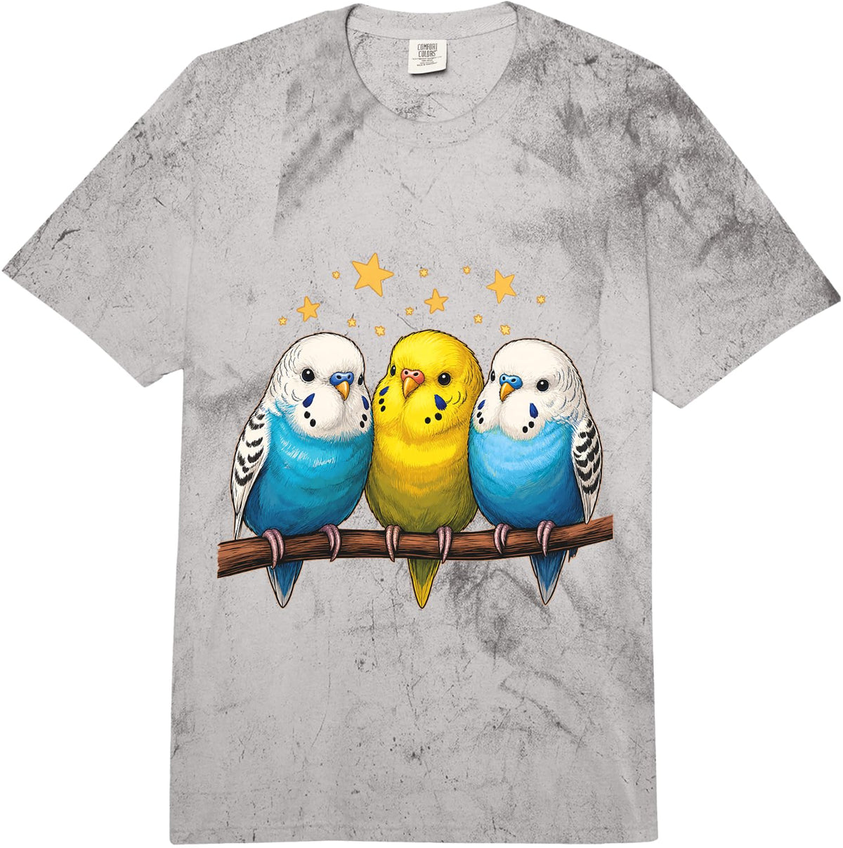 Cute Budgies Comfort Colors Adult Heavyweight T-Shirt - Adult Unisex Grey Tie Dye