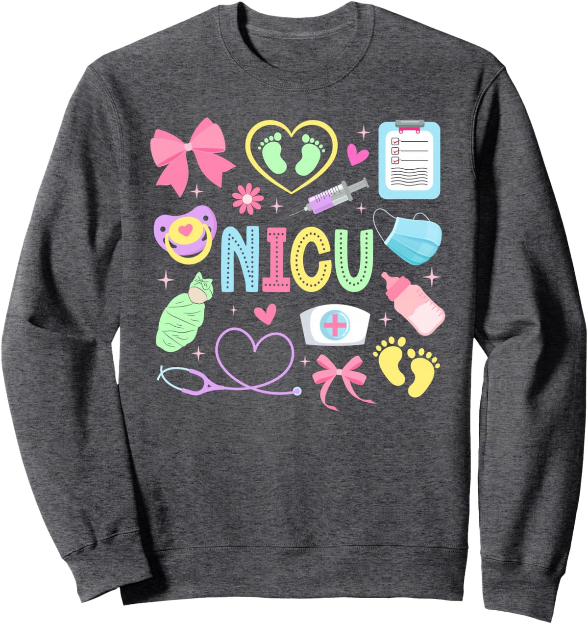 NICU Bow Neonatal Intensive Care Unit NICU Nurse Sweatshirt - Adult Unisex Dark Heather Grey