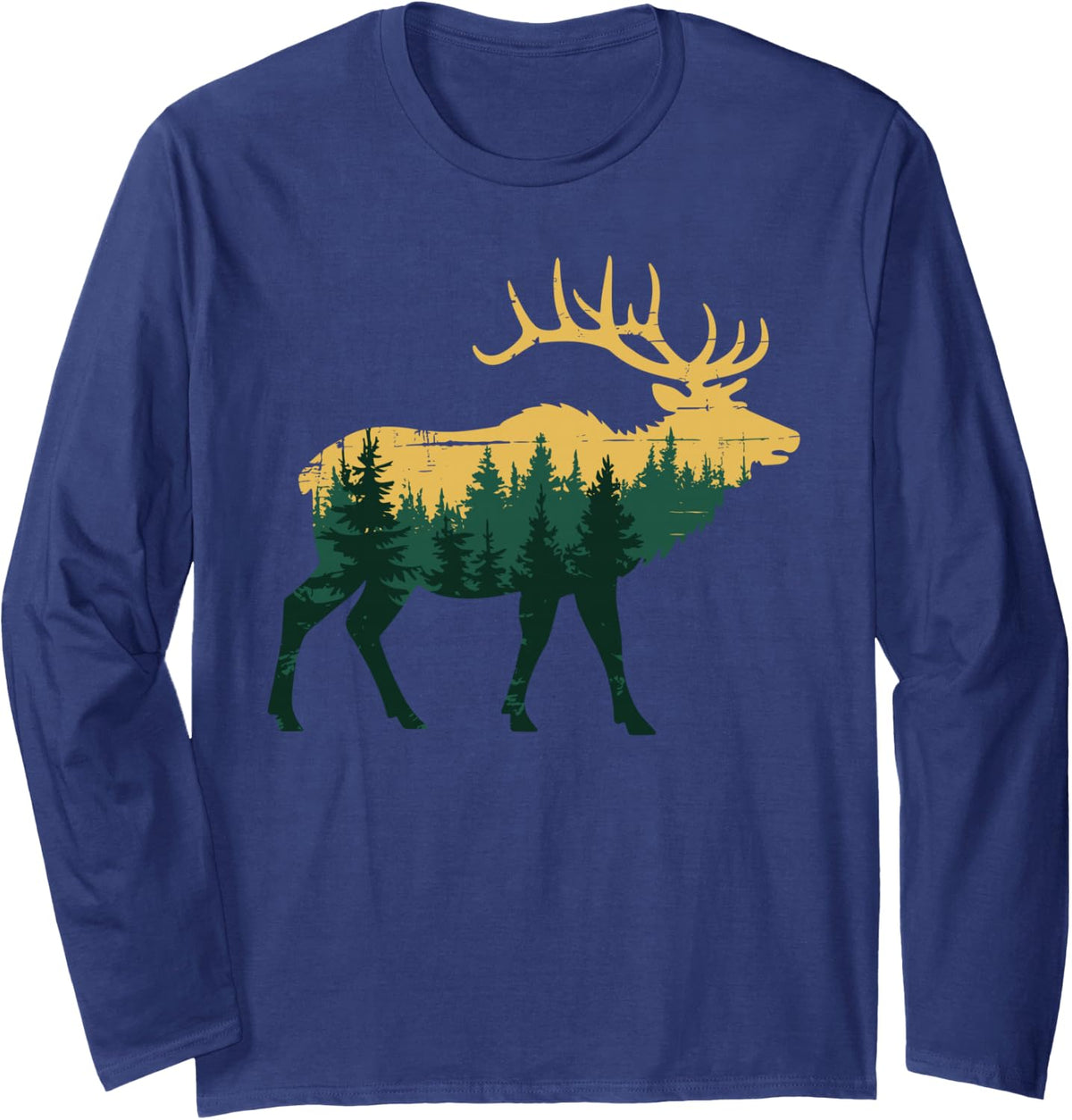 Funny Elk Hunting Art for Men Women Hunt Elk Hunter Long Sleeve T-Shirt - Adult Unisex Navy Blue