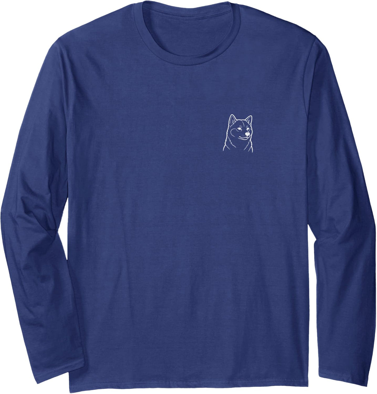 Shiba Inu Dog Lover Cute Minimalist Doodle Pocket Long Sleeve T-Shirt - Adult Unisex Navy Blue