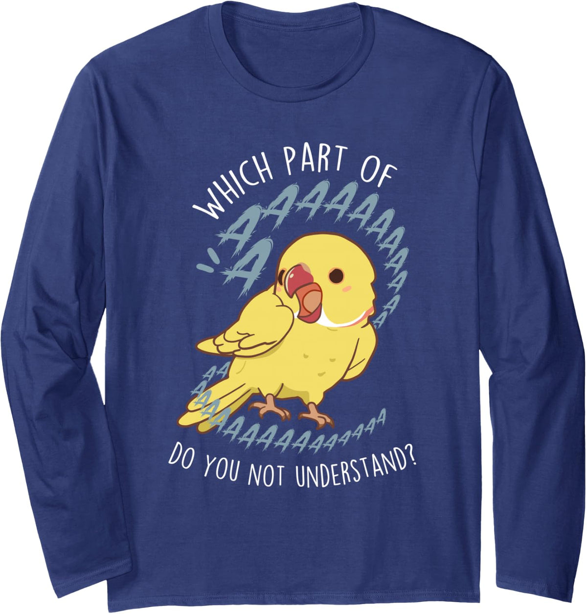 Lutino Indian Ringneck Parrot AAA Funny Cute Yellow Bird Mom Long Sleeve T-Shirt - Adult Unisex Navy Blue