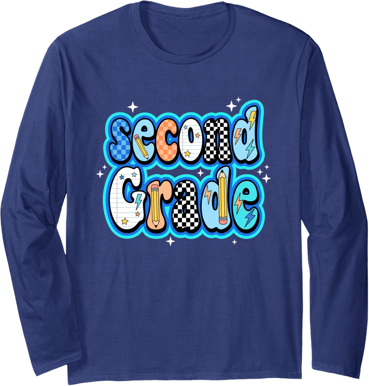 Second Grade Back to School Retro Teacher Student Long Sleeve T-Shirt - Adult Unisex Navy Blue