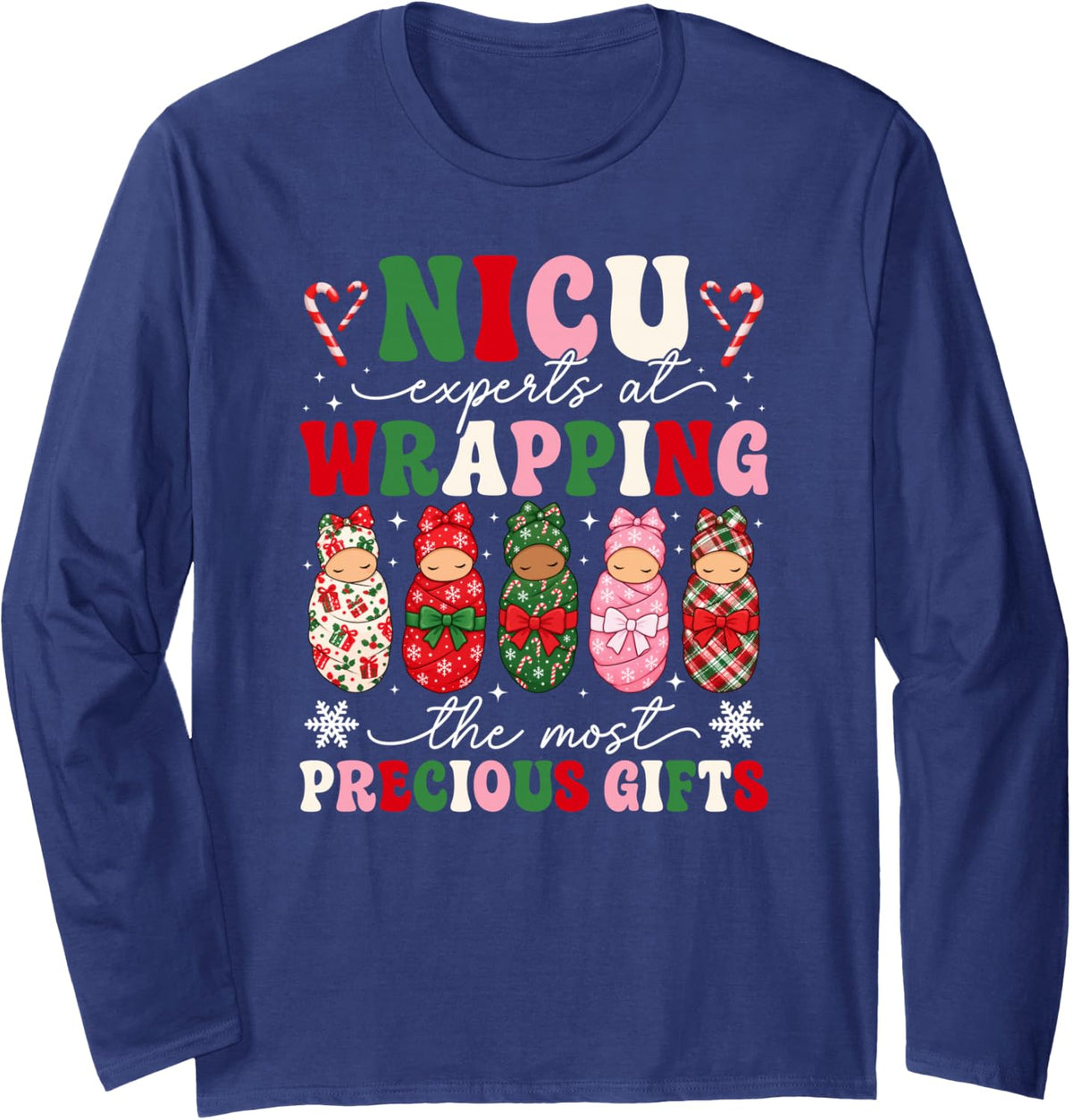 Groovy NICU Christmas NICU Nurse Xmas Neonatal ICU Nurse Long Sleeve T-Shirt - Adult Unisex Navy Blue
