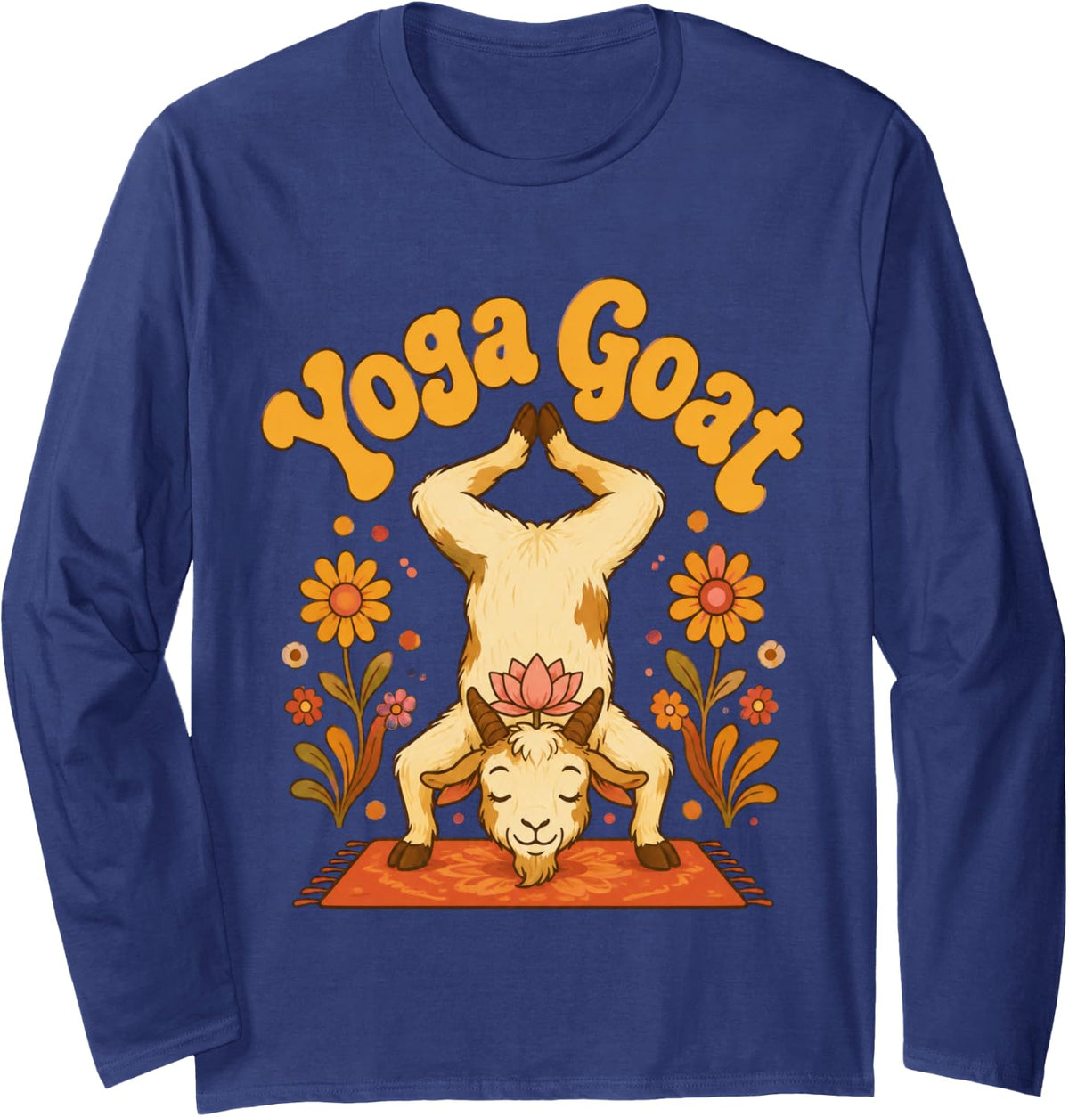 Yoga Goat Headstand Long Sleeve T-Shirt - Adult Unisex Navy Blue