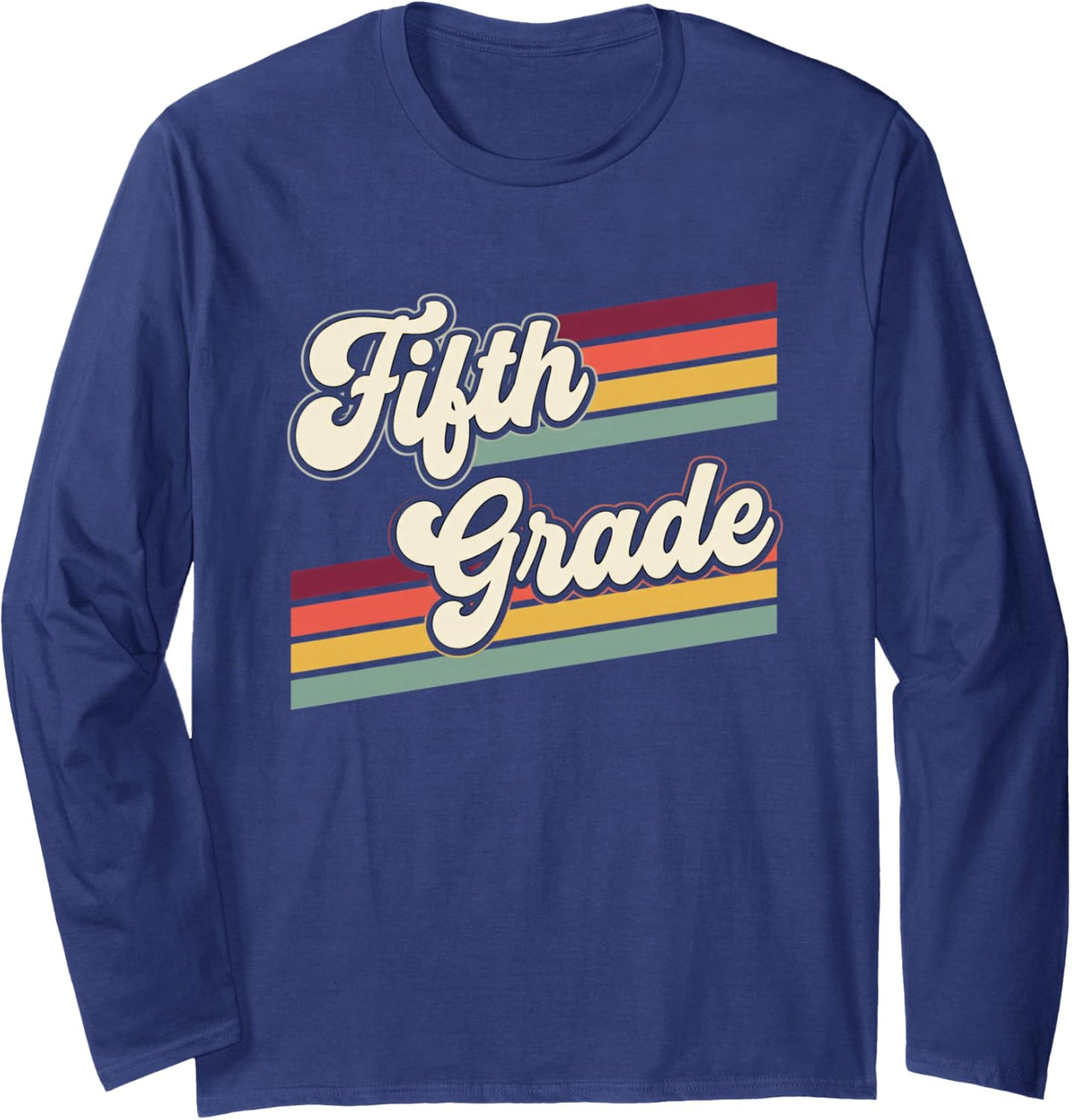 Fifth Grade Back to School Retro Teacher Student Long Sleeve T-Shirt - Adult Unisex Navy Blue