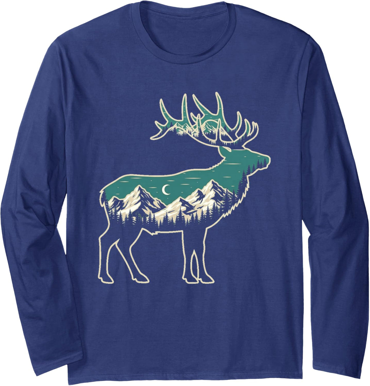 American Elk Lover Dad Retro Hunting Long Sleeve T-Shirt - Adult Unisex Navy Blue