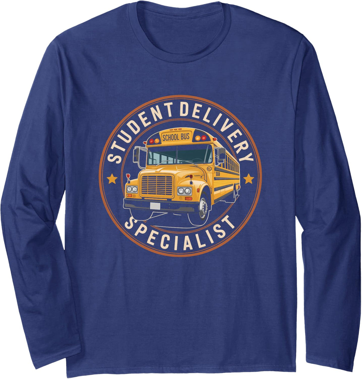 Student Delivery Specialist Vintage School Bus Driver Long Sleeve T-Shirt - Adult Unisex Navy Blue
