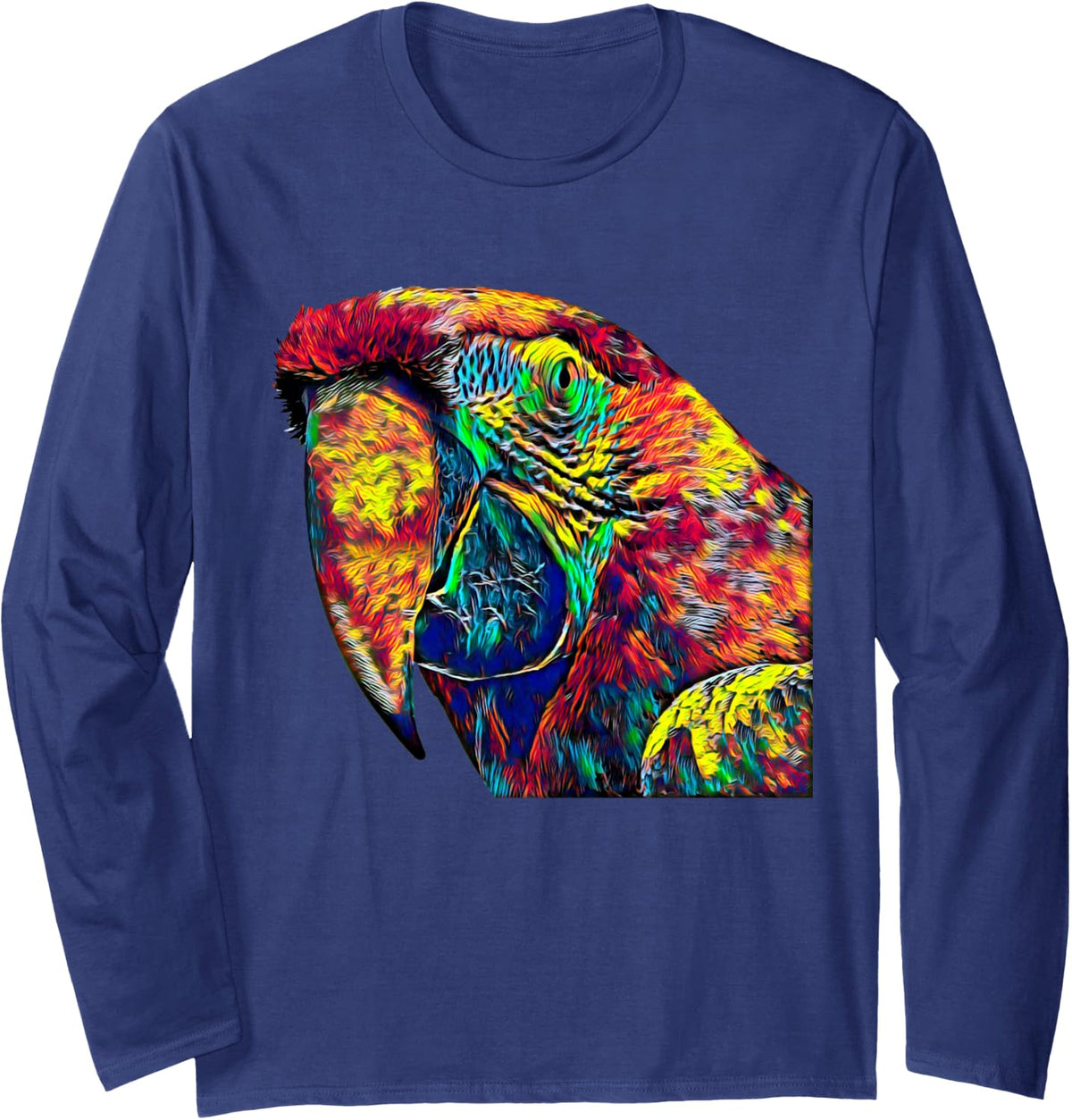 Colorful Parrot Long Sleeve T-Shirt - Adult Unisex Navy Blue