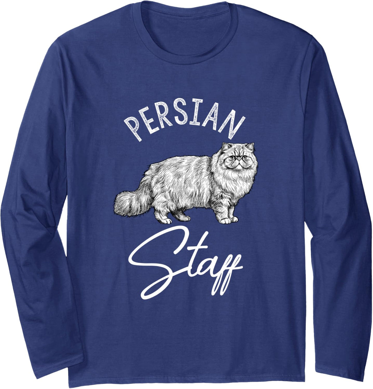 Cute Persian Cat with Elegant Typography Long Sleeve T-Shirt - Adult Unisex Navy Blue