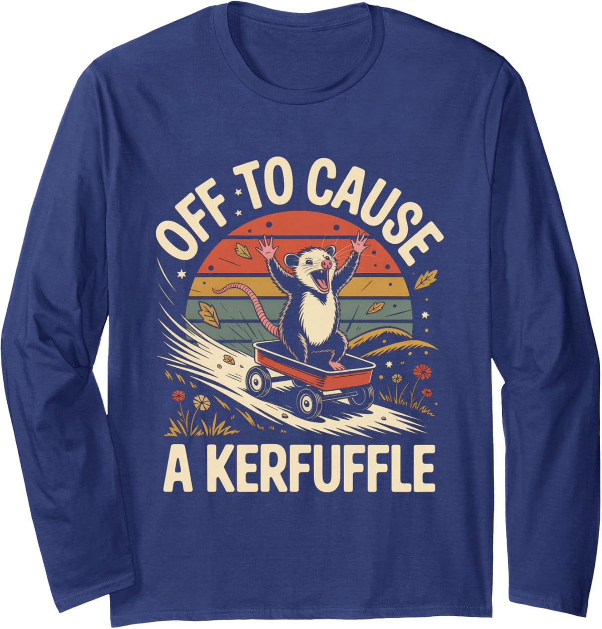 Off to Cause A Kerfuffle Ferret Skateboard Long Sleeve T-Shirt - Adult Unisex Navy Blue