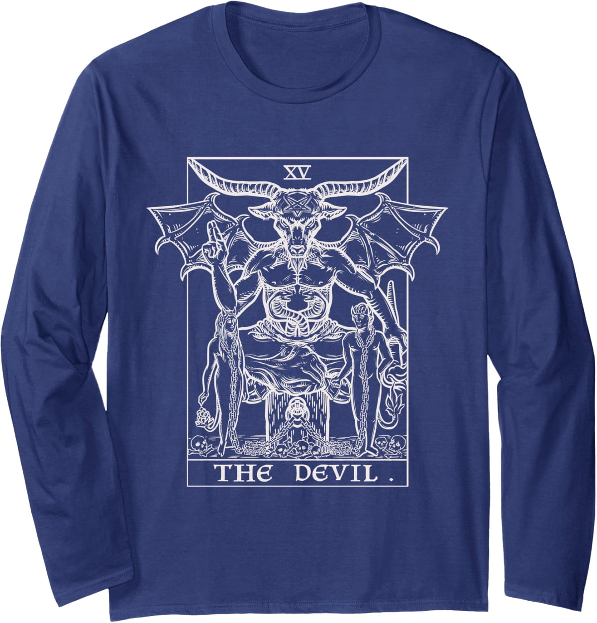 The Devil Tarot Card Baphomet Satanic Witch Gothic Halloween Long Sleeve T-Shirt - Adult Unisex Navy Blue