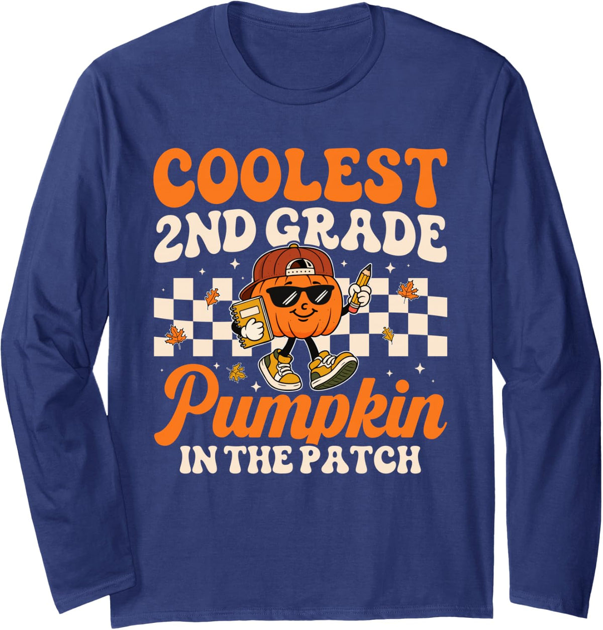Coolest 2nd Grade Pumpkin in The Patch Fall Teacher Kids Long Sleeve T-Shirt - Adult Unisex Navy Blue