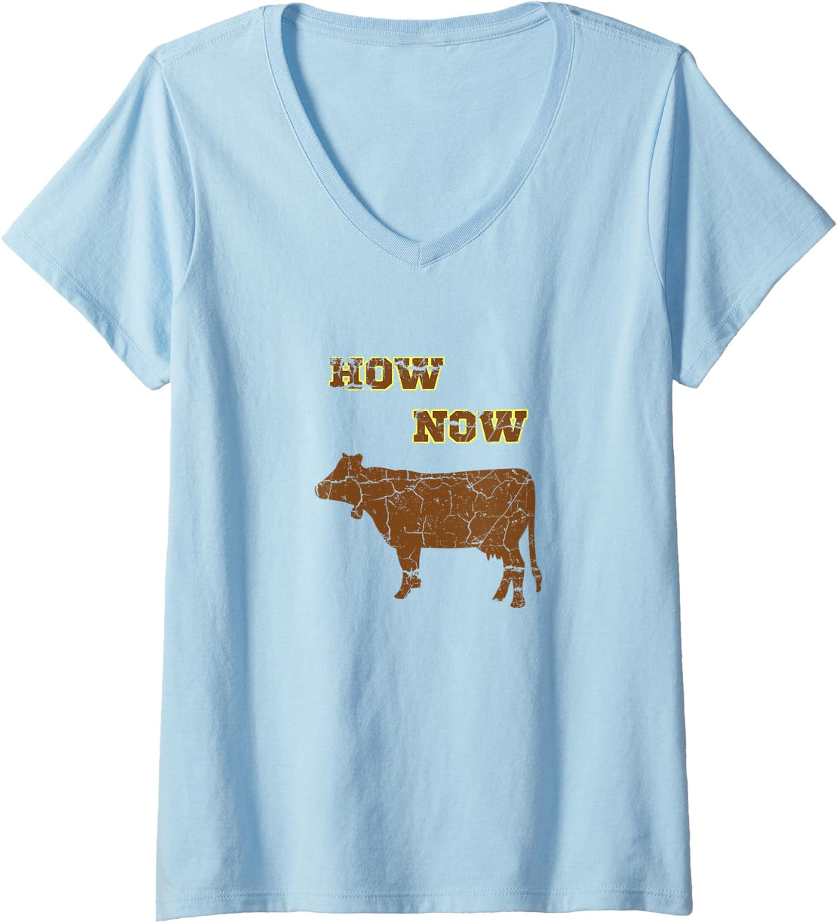 Women's How Now Brown Cow Design Funny Cattle Bovine Silly Pun V-Neck T-Shirt - Baby Blue
