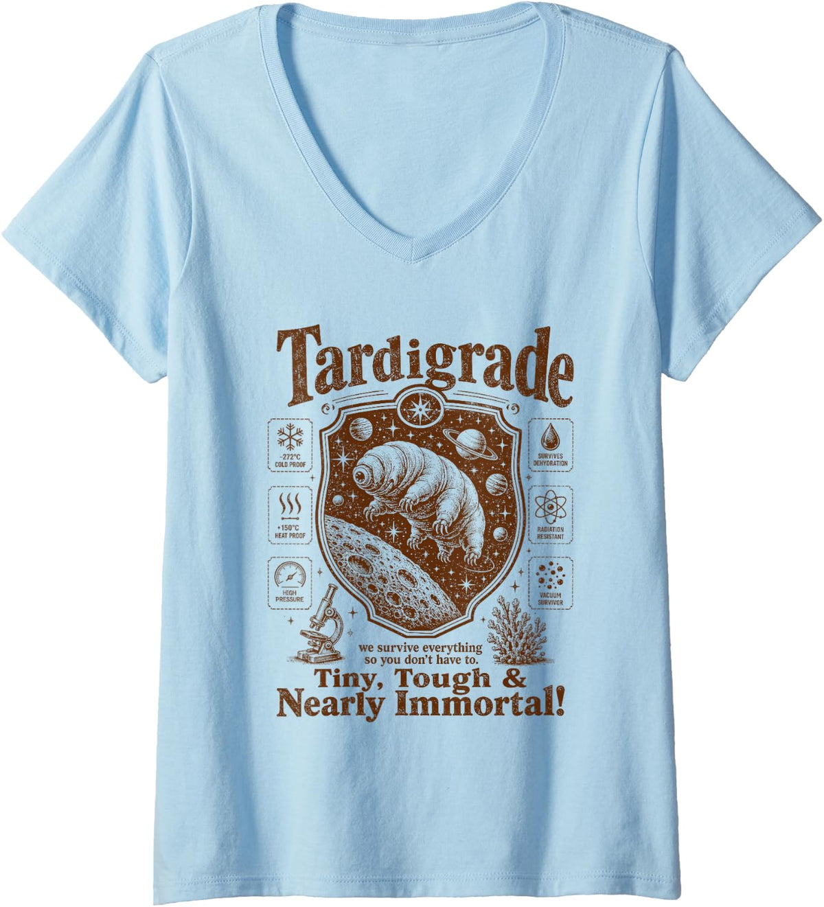 Women's Tardigrade Water Bear Microbiology Microbiologist Science V-Neck T-Shirt - Baby Blue